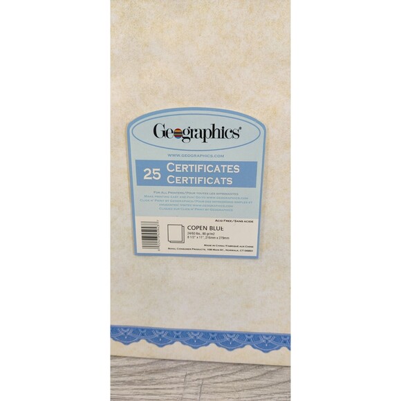 Geographics Copen BLUE Certificates, 8-1/2 x 11 2- 25 in= 50 pack Printable - Picture 2 of 3